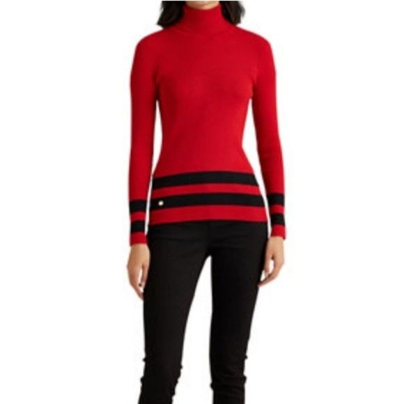 NWT Lauren Ralph Lauren Red and Black Turtleneck Sweater - Picture 2 of 11